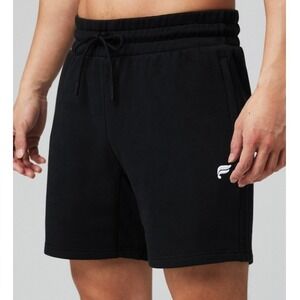 Fabletics Mens L Year Round Terry Shorts Black Raw Edge Gym Athletic Lounge Soft
